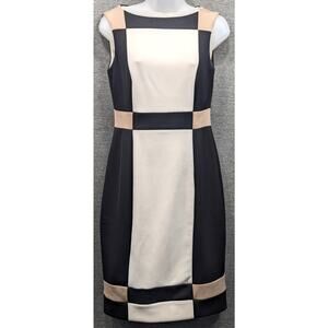 MAGGY LONDON Dress - Black/White, Sleeveless, Zip Back, Color Block, Size 4